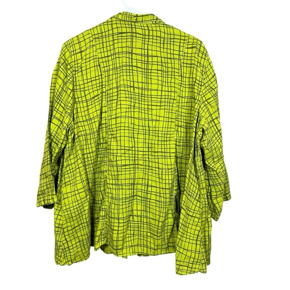 CMC Color Me Cotton Women’s XL 100% Linen Button Front Shirt Lime Green Grid - Picture 7 of 10
